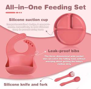 Ensemble de 8 cuillères et bavoir écologiques en silicone de qualité alimentaire sans BPA avec logo personnalisé Assiette d'alimentation pour repas des enfants et des bébés - Product Image 4