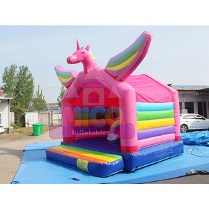 Château gonflable à thème Pégase arc-en-ciel rose, licorne ailée, pour fêtes de filles, location commerciale pour carnaval - Product Image 3