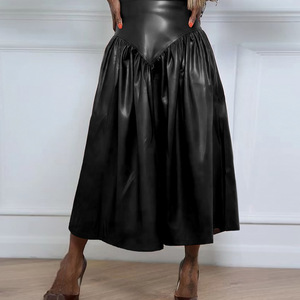Plus Size Women's PU Leather Pocket Long <strong>Skirt</strong> - Product Image 6