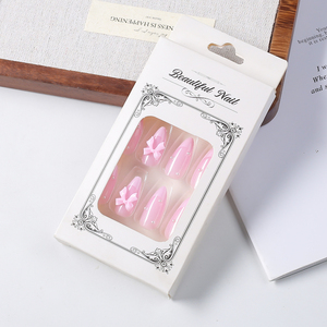 24 <span class=keywords><strong>Uñas</strong></span> Postizas Rosas con Lazo, Forma Ataúd, Mediano-Largo, Brillantes, Estilo Ballet, Cobertura Completa, Decoración Acrílica para Manicura - Product Image 6