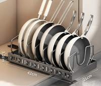 Organisateur de casseroles et poêles coulissant réglable pour armoire, étagère à vaisselle avec séparateurs amovibles, support de rangement en métal pour ustensiles de cuisine