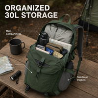 Sac à dos de randonnée léger et résistant à l'eau en nylon 30L, multi-poches, pour le camping en plein air, les voyages, avec des caractéristiques de sécurité en plein air