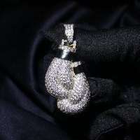 Pendentif de boxe tendance avec zircone incrustée de cuivre, collier de bijoux hip-hop streetwear