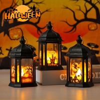 Lanterne LED d'Halloween en plastique, motif citrouille, sorcière, chauves-souris, maison hantée, veilleuse décorative pour table de fête