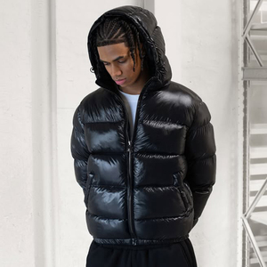 Custom Hooded Puffer Jacket Warm Outdoor Bubble Coat Baggy Fit Winter Men's Shiny Down Jacket - Product Image 1
