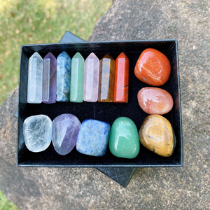 7-<strong>Chakra</strong> Carved Gemstone Set <strong>Engraved</strong> Healing <strong>Stones</strong> for Home Decor Energy Boosting Nationalhexagonal Column Gift Box Included - Product Image 2