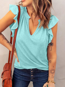 Camiseta holgada de manga corta con cuello en V antipilling de moda para mujer para Primavera/Verano nuevo estilo comprimido - Product Image 2