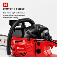 Tronçonneuse à essence professionnelle RORX 58cc 2400W, robuste, démarrage facile, anti-vibration, guide-chaîne de 18-22 pouces, pour l'abattage d'arbres et la coupe de bois de chauffage