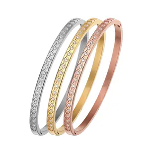 Braccialetto di strass di lusso in acciaio inox 18k oro rosa placcato oro cristallo sottile stile zircone braccialetto per le donne
