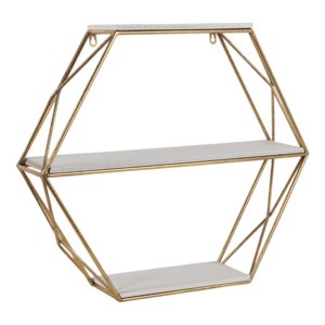 Mensola esagonale moderna da parete con struttura in legno e metallo per soggiorno, organizer da appendere contemporaneo per l'arredamento della casa - Product Image 2