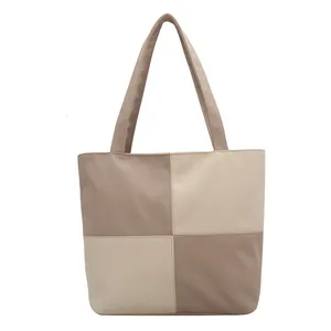 Бесплатный образец, Женская Повседневная модная женская сумка из ткани Оксфорд, простая контрастная Женская вместительная сумка-тоут
