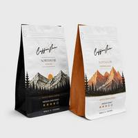 Sachet de café à fond plat imprimé sur mesure avec fermeture éclair pour emballage spécialisé de café en grains entiers torréfiés