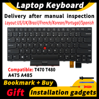 Clavier de remplacement pour ordinateur portable Lenovo ThinkPad T470 T480 A475 A485 01HX459 01AX364 SN20P41641 Disposition US/UK/BR/FR/KR/PT/SP