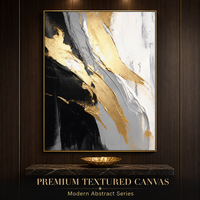 Peinture murale abstraite moderne noire et or, toile texturée épaisse avec feuille d'or, décoration de luxe en impasto pour salon