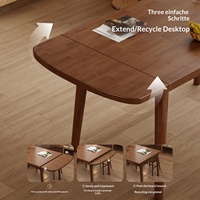 Table à manger extensible et pliante en bois massif, design rectangulaire vintage avec plateau réglable pour salons et salles à manger