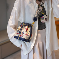 Nouveau sac seau en toile simple et polyvalent avec motif d'ours de dessin animé pour femmes, petite taille, bandoulière simple, style bandoulière