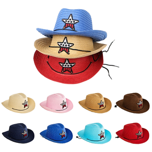 Chapeaux de cowboy en paille Y2K pour tout-petits avec logo étoile et sangle de menton, vente en gros à prix abordable - Product Image 1