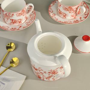 Service à thé royal européen série D le plus vendu, élégant, rouge, en céramique, pour le thé de l'après-midi, vaisselle en porcelaine fine avec soucoupe - Product Image 5