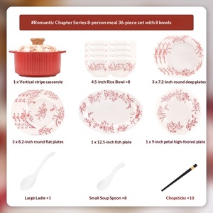 Juego de Regalo de Alta Calidad de 58 Piezas, Olla de Cerámica, Plato Redondo para Cena, Tazón de Porcelana con Estampado Floral para Ensalada, Arroz y Sopa - Product Image 6