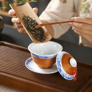 Bamboo Woven Porcelain <b>Tea</b> <b>Set</b> Jingdezhen Hand Painted Teapot Teacups With Lid Simple Style For Kung Fu <b>Tea</b> Ceremony - Product Image 2