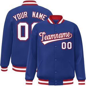 Personalized Men's Varsity Jacket Baseball Bomber Coat Custom Stitched Name Number Blue Red White Trim Autumn Preppy Style - Product Image 1