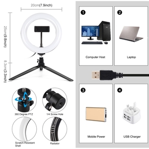 PULUZ Lampe LED USB Dimmable 3 Modes à Double Température de Couleur 7,9 Pouces avec Support Trépied et Pince Téléphone pour Vlogging et Photographie Beauté - Product Image 4