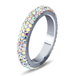 Women's Stainless Steel <b>Ring</b> 6MM Micro Pave <b>Diamond</b> Encrusted Wedding Jewelry Fashion <b>Rings</b> - Product Image 2