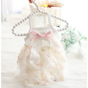 Vestido de Lujo al por Mayor para Perros Pequeños, Color <span class=keywords><strong>Rosa</strong></span> y Blanco, Vestido de Gasa con Estampado Floral para Perros y Gatos - Product Image 3
