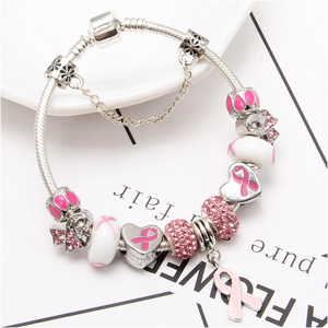 Nuovo Braccialetto con Charm a Forma di Grande Perla e Nastro <span class=keywords><strong>Rosa</strong></span>, Catena a Serpente, Regalo di Consapevolezza sul Cancro al Seno per Donne - Product Image 2
