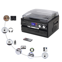 Vente en gros de lecteur de disques vinyles 8 en 1, lecteur CD/cassette/USB SD/Bluetooth/radio AM FM, vitesses 33/45/78 tours, lecteur de disques vinyles LP