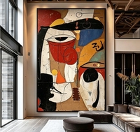 Peinture à l'huile peinte à la main, abstraite, géométrique, figures humaines, texture craquelée vintage, art sur toile, graphisme audacieux, palette de couleurs terreuses