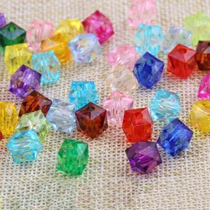 Wholesale Beaded DIY Diamond Braided Acrylic 10mm 12mm Transparent Square Loose Bead for Handmade