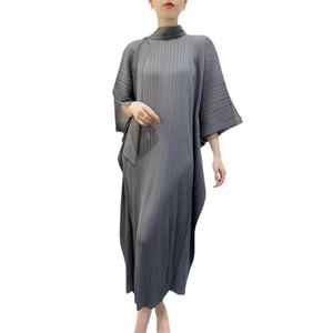 Модные Женские Элегантные платья высокого качества, Свободные плиссированные однотонные платья с воротником-шарфом, коллекция летних платьев для женщин - Product Image 2