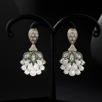 Boucles d'oreilles tendance de luxe en zircon cubique coloré, motif feuille verte, ananas exagéré, pour femme