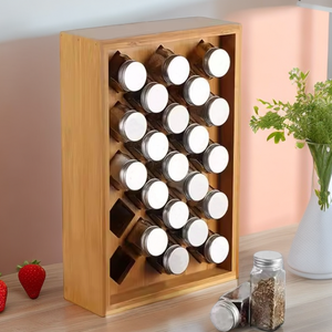 Organizzatore per Spezie in Legno di Bambù, Tipo Verticale Pieghevole a Tre Livelli con 23 Scomparti per Cassetti e Armadi - Product Image 4