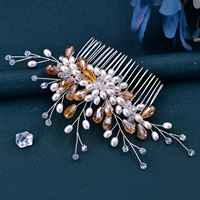 Parure de mariée style simple : Peigne à cheveux et boucles d'oreilles faites à la main en perles et cristaux