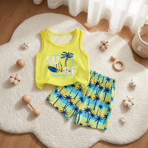 Qingli OEM Personalizzato Fabbrica Senza Tariffe 2026 Nuovo Set Estivo Personalizzato per Bambini con Stampa Cartoon <span class=keywords><strong>Surf</strong></span> in Seta di Latte, Canotta e Pantaloncini Casual - Product Image 3