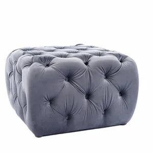 Stylish luxury leisure grey fabric tufted upholstered dining stool ottoman