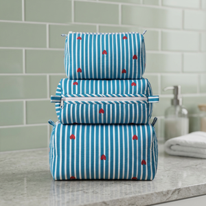 Nouvel ensemble de trousses de toilette et de maquillage imprimées au bloc, sacs à fermeture éclair en coton matelassé, sacs de toilette pour voyage et soins personnels, sacs à prix de gros - Product Image 4