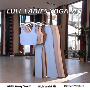 Conjunto de Yoga para Mujer de 2 Piezas, Top Corto y Pantalones Largos de Cintura Alta, Sin Costuras, Color Sólido, Espalda Cruzada, Sin Mangas, Spandex, Poliéster - Product Image 3
