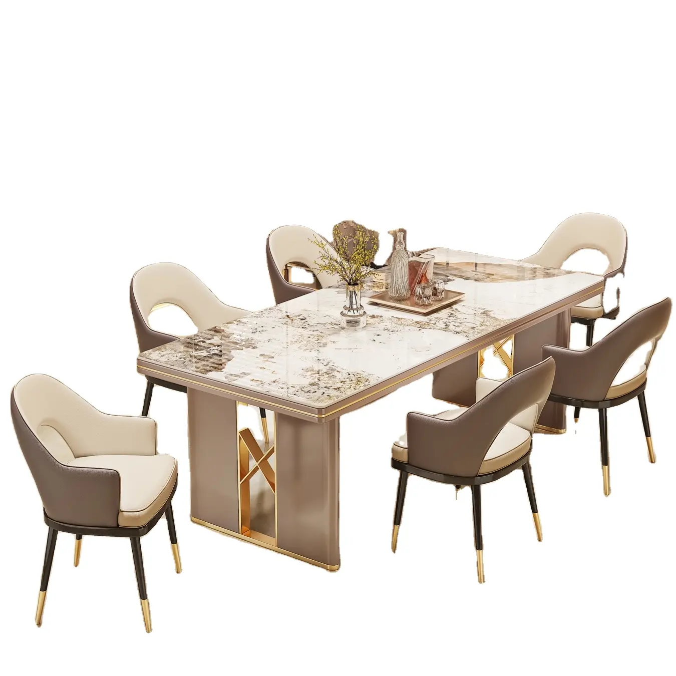 Italian style high quality marble dining table chairs set living room table set furniture