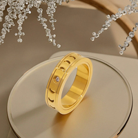 Bague tournante Novirassine en acier inoxydable plaqué or 18 carats avec phases de lune, zircon céleste gravé, anti-stress, cadeau tendance