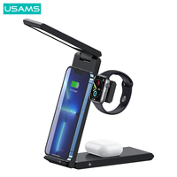 USAMS – chargeur sans fil 3 en 1, pliable, chargeur rapide sans fil 15w avec lampe pour téléphone, écouteurs et montre