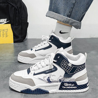 Baskets montantes décontractées pour hommes, respirantes, à semelle épaisse en caoutchouc, confortables, à lacets, tige en PU, chaussures de sport tendance, directement de l'usine