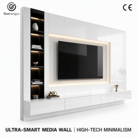 Meuble mural multimédia intégré sur mesure de luxe 2026 avec cheminée électrique intégrée et meuble TV pour projets de villas et salons
