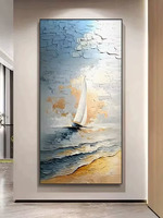 Peinture de Texture haut de gamme peinture à l'huile abstraite faite à la main voilier peinture de décoration de lever de soleil