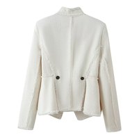 Blazer ajusté de luxe pour femme 2026, style délavé, en tweed européen, avec ourlet brut, idéal pour le bureau, fabrication OEM/ODM par une usine chinoise