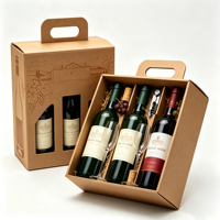 Boîte en carton ondulé personnalisée avec poignée, boîte de présentation avec fenêtre, boîte cadeau, carton pour bouteille de vin, emballage cadeau pour bouteille de vin