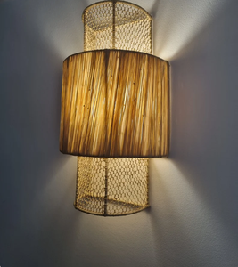 Raffia Wall Lamp Lampshade Rattan and Bamboo <b>Vintage</b> Sconce - Product Image 5