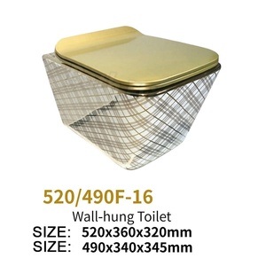Inodoro <span class=keywords><strong>de</strong></span> Lujo Cuadrado con Acabado Dorado, Montado en la Pared, con <span class=keywords><strong>Cisterna</strong></span> Empotrada, Sanitario Suspendido para Baño - Product Image 2